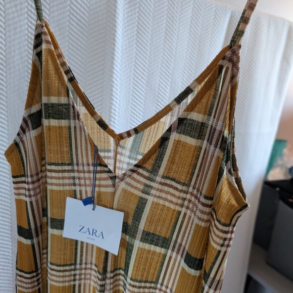 NWT Zara Circular Collection Plaid Wide Leg Jumpsuit Mustard Green Brown Size M - Picture 10 of 10